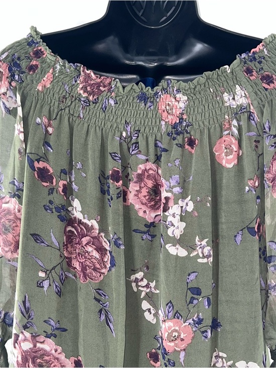 Blue Rain Olive Green Floral Mini Dress with Pink Roses - Picture 8 of 12